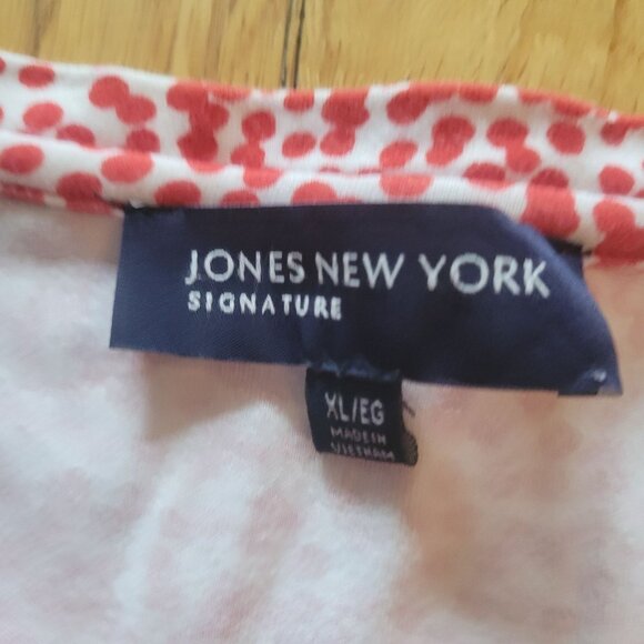 Jones New York Signature Red & White Polka Dot V-Neck Top XL - Picture 4 of 4